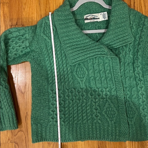 ARAN CRAFT 100% Merino Wool Open Front Short Sweater Cardigan Green XL - Picture 10 of 13